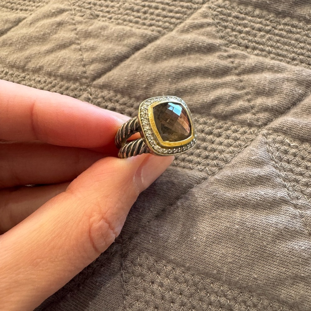 David Yurman Yellow Gold & Sterling Silver Smokey Quartz and Diamond Albion Ring